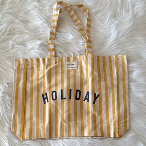 Sezane Yellow and White Striped Tote Bag